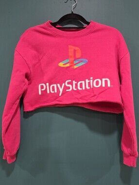 Hot Pink PlayStation Retro Logo Cropped Sweatshirt S